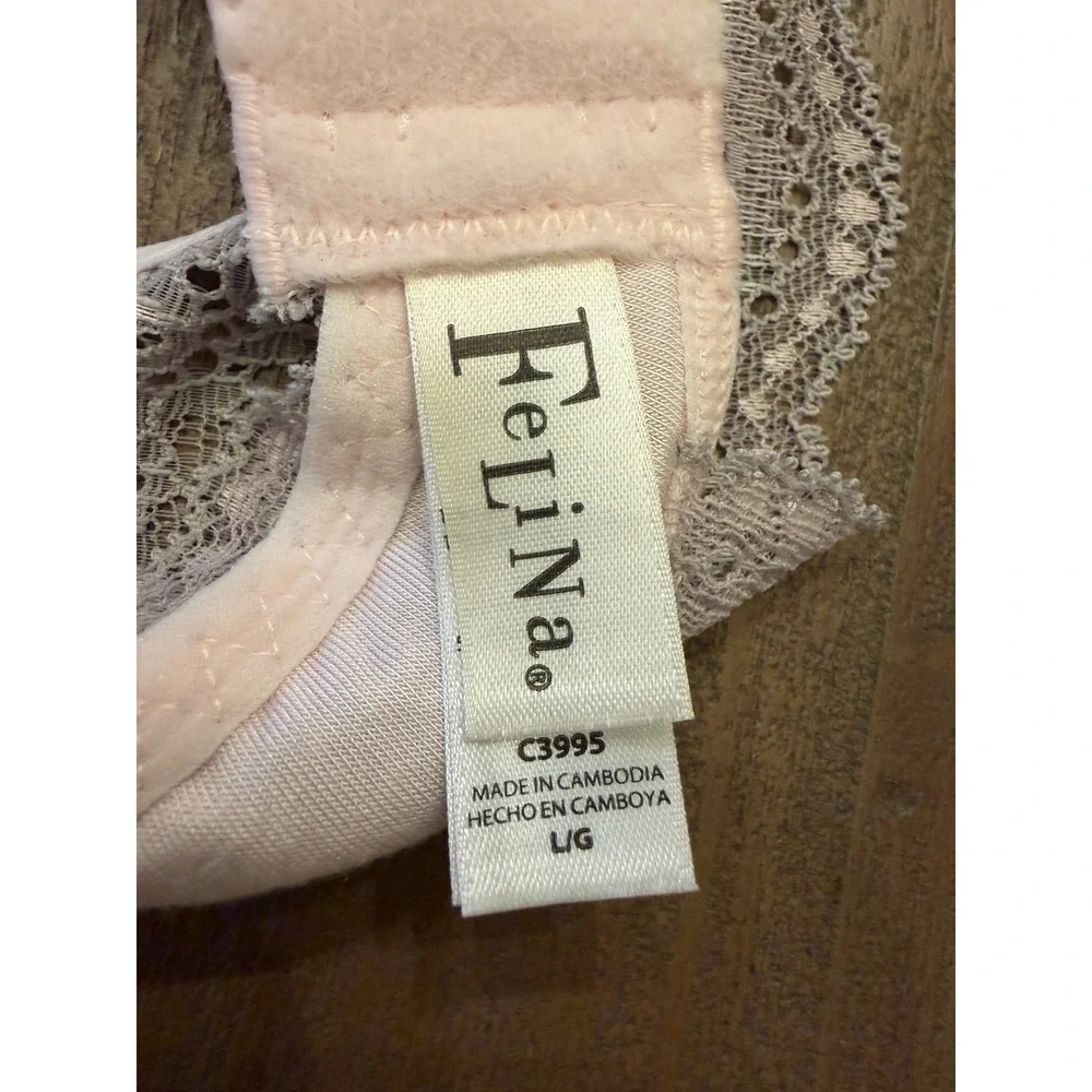 Felina Pink Lace‎ Racerback Bralette C3995 Women Large L/G Wire Free Hook Eye
